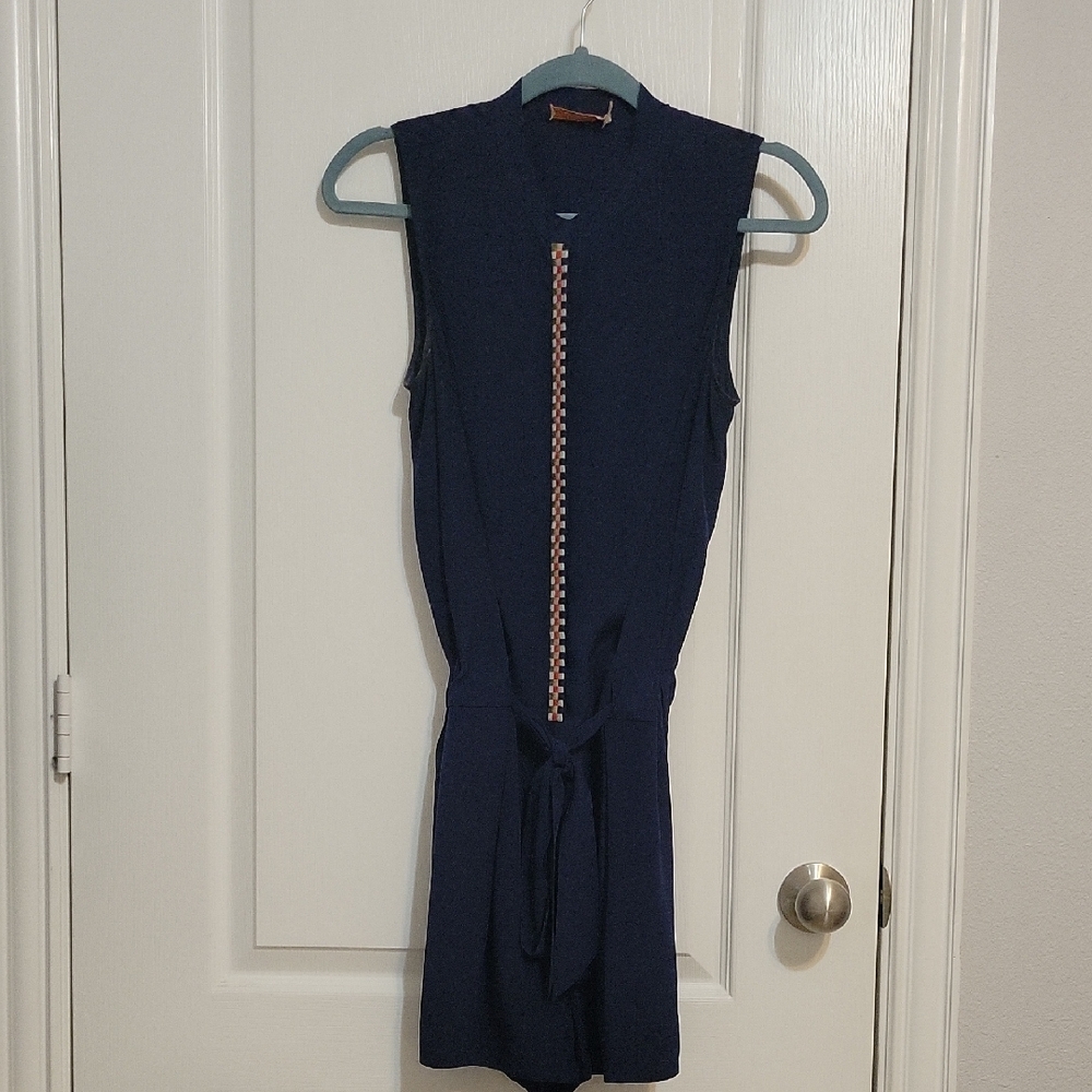 Tory Burch Navy romper with Patterned Trim